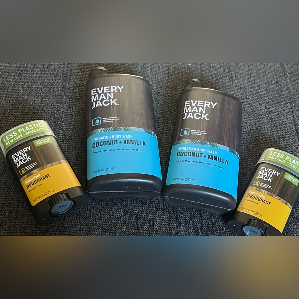 Every Man Jack 2 Coconut & Vanilla Body Washes & 2 Sandalwood Deodorants